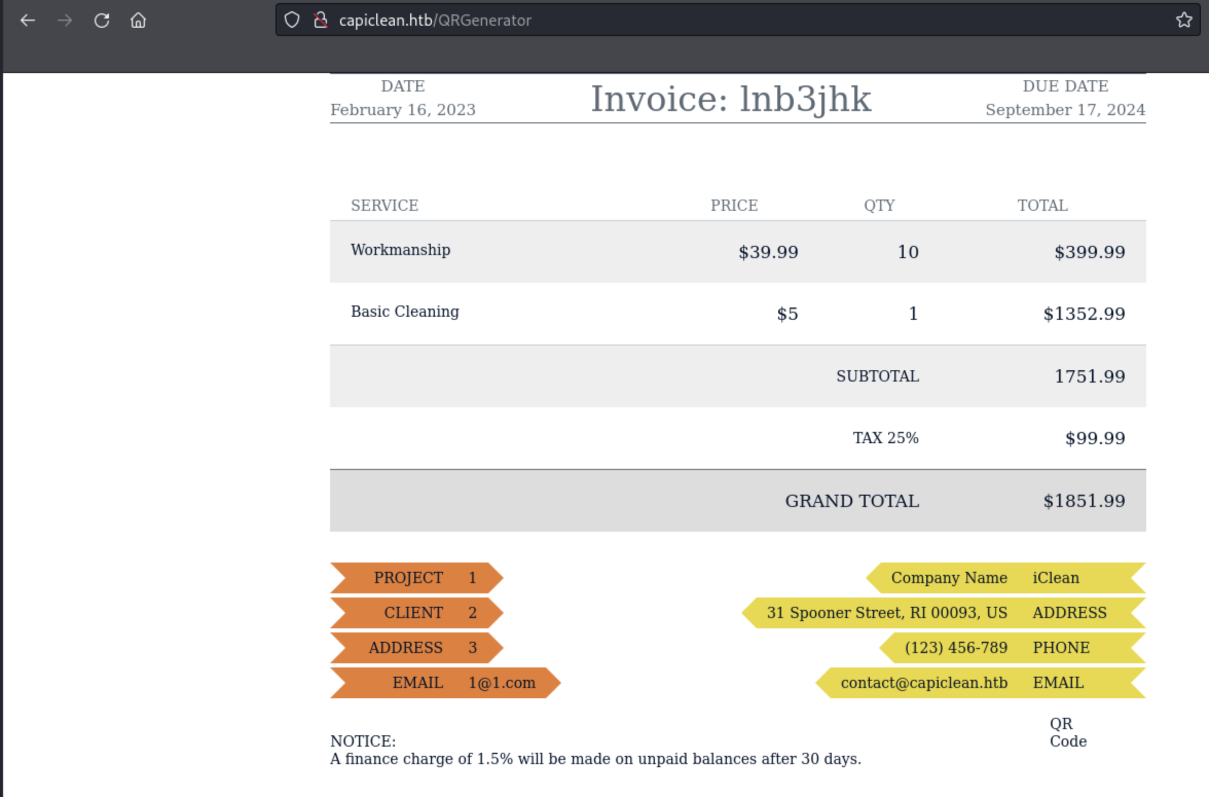 An invoice is shown on screen with various fields and charges.