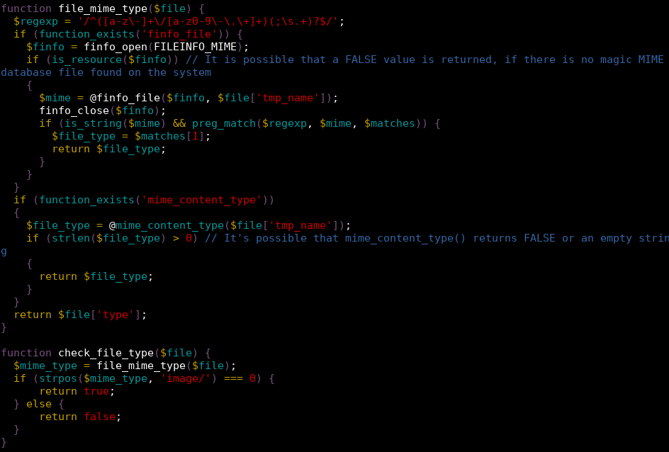 Source for the file_mime_type and check_file_type functions as explained below.