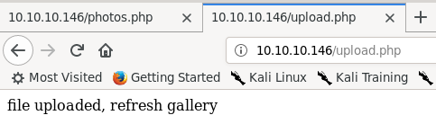 response shown in browser that says "file uploaded, refresh gallery"