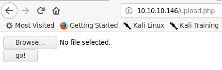 Web browser browsed to http://10.10.10.146/upload.php. Page described above.