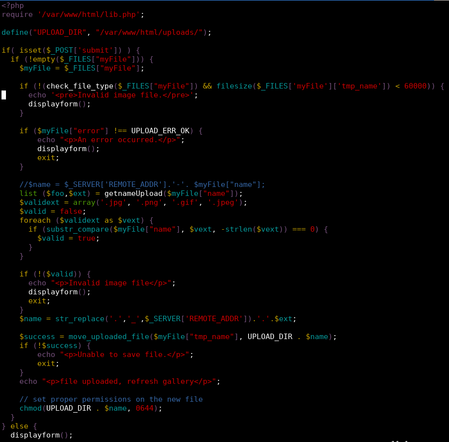 Source for upload.php. Returns error if file type doesn't match or file size is too big. Checks file extensions and renames the file if the file is valid.